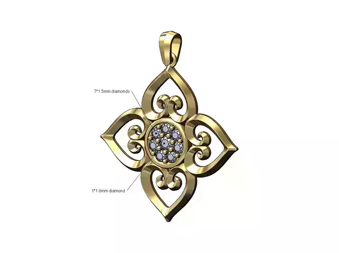Floral hearts diamond cluster pendant with bail 