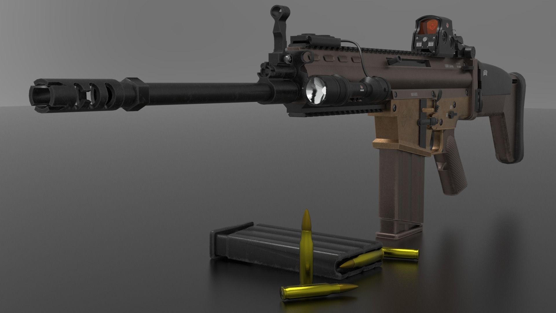 FN Scar Gun Low-poly 3D model_12