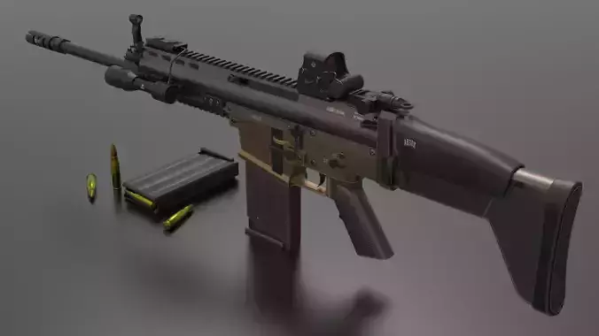 FN Scar Gun Low-poly 3D model