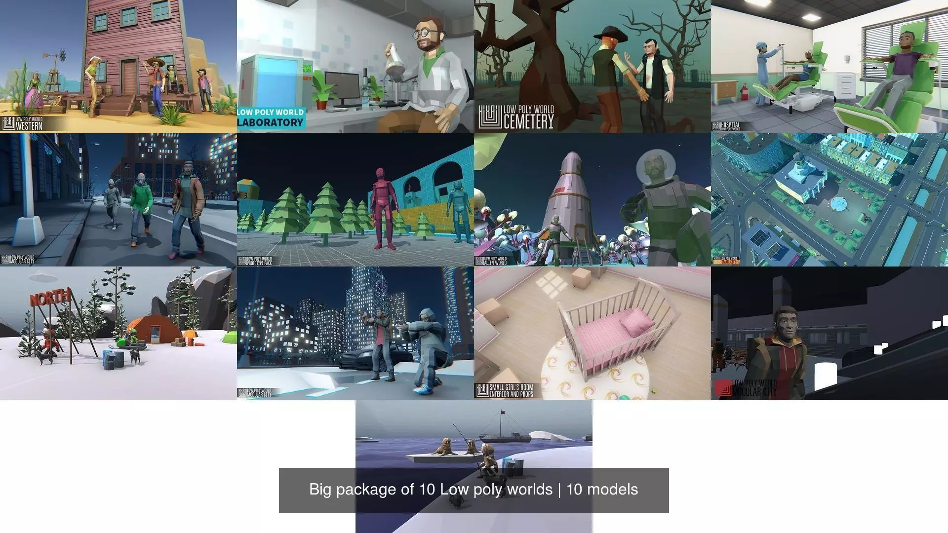 Big package of 10 Low poly worlds 3D Model Collection_0