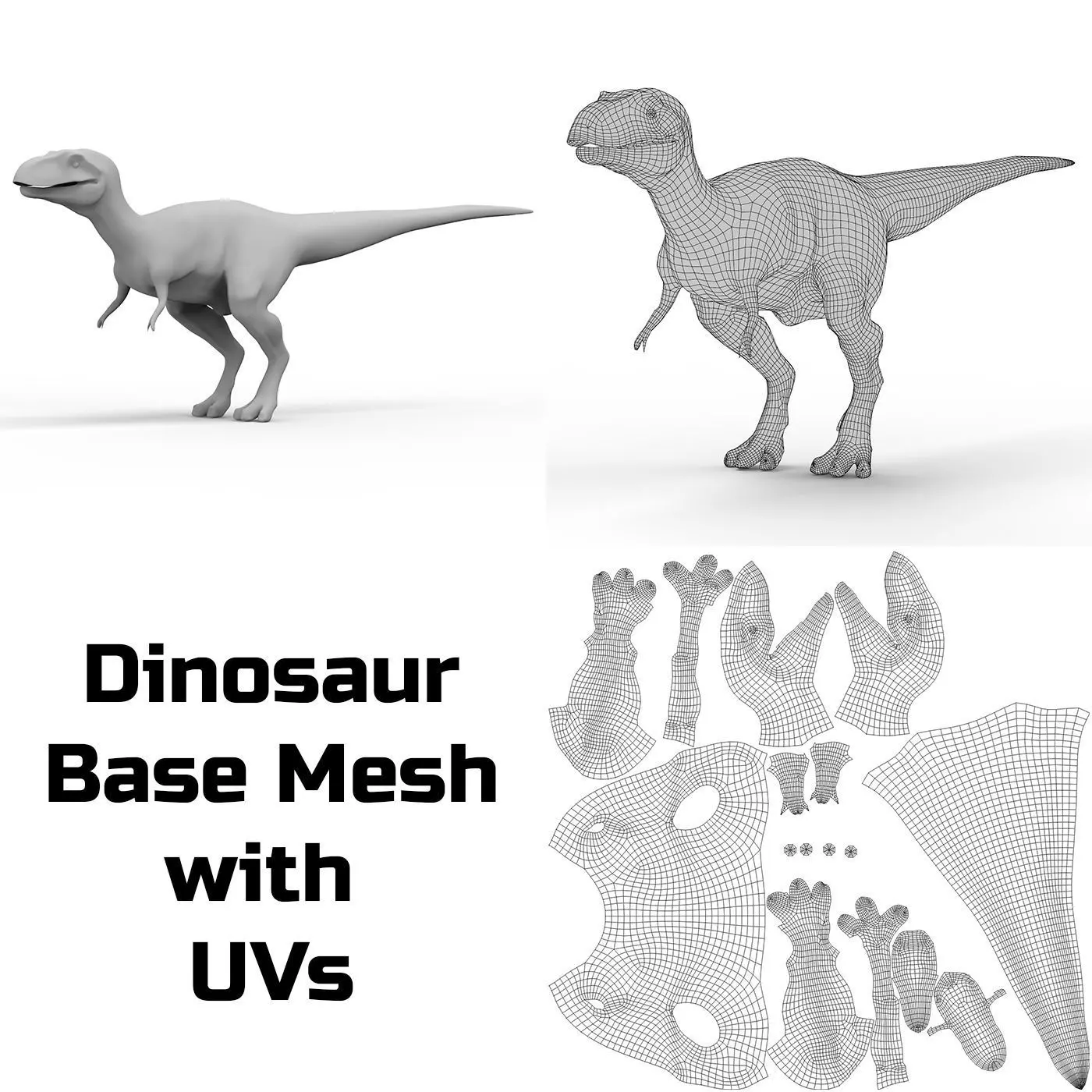 Dinosaur Base Mesh Low-poly 3D model_0
