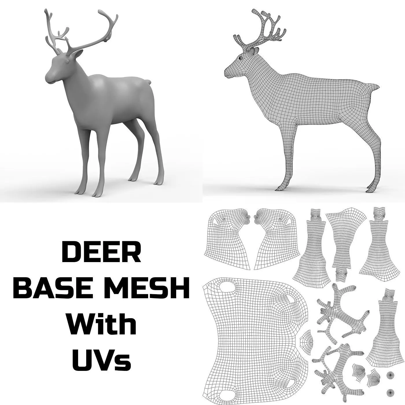 Deer Base Mesh Low-poly 3D model_0