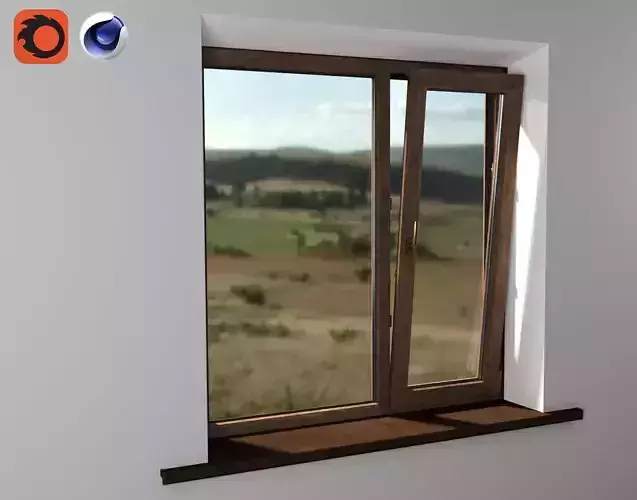 PVC windows wenge color brown high details