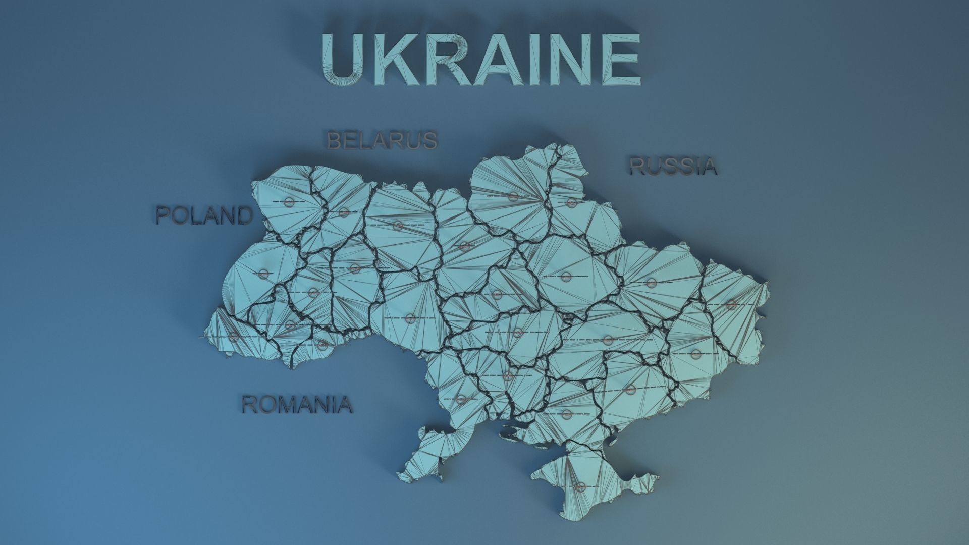 Ukraine map with states name  Low-poly 3D model_4