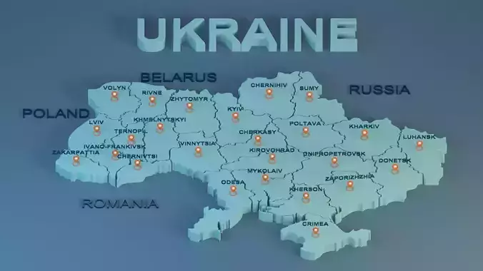 Ukraine map with states name 