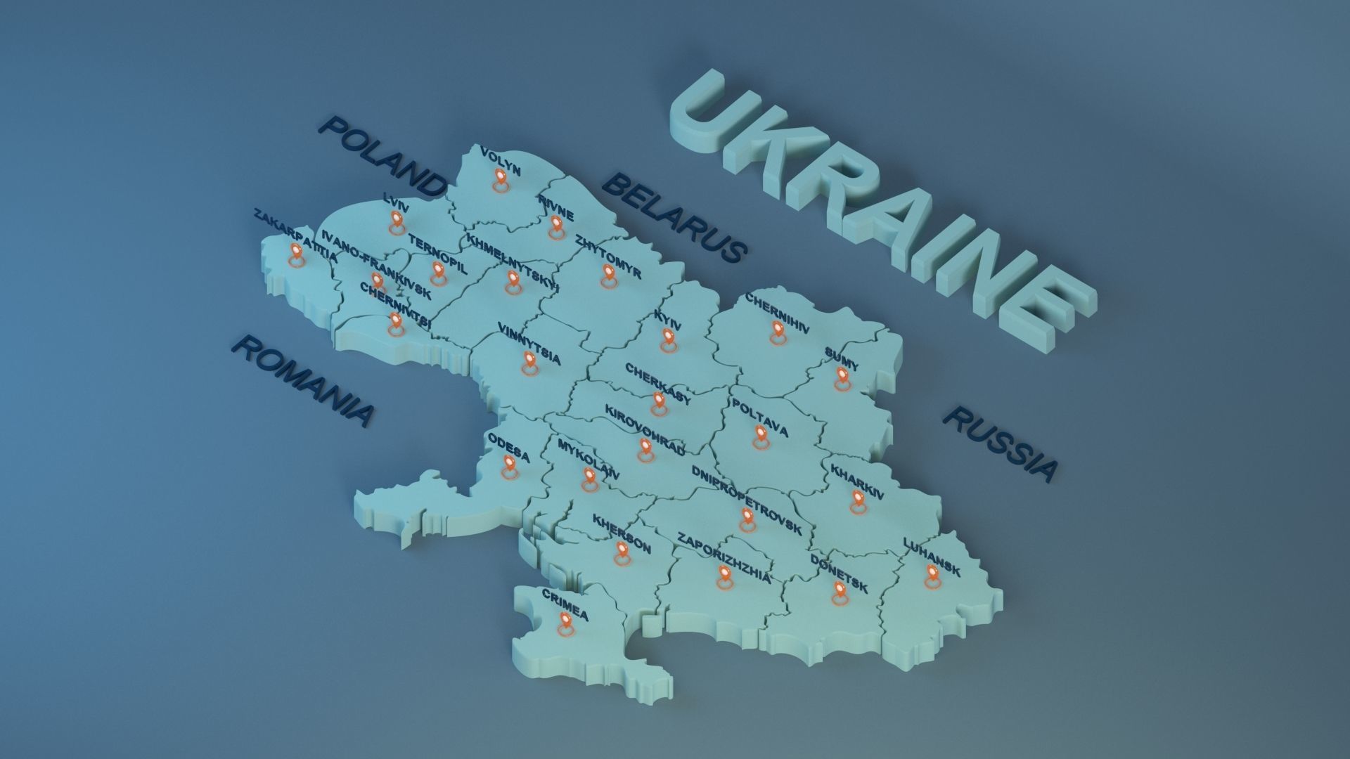 Ukraine map with states name  Low-poly 3D model_3