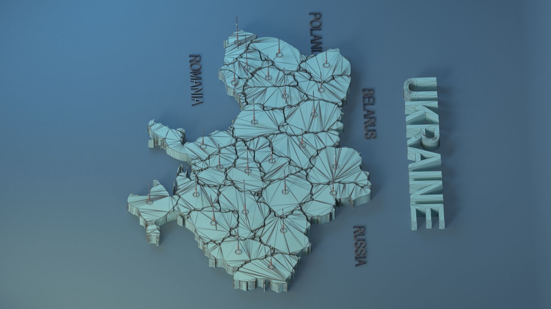 Ukraine map with states name  Low-poly 3D model_5