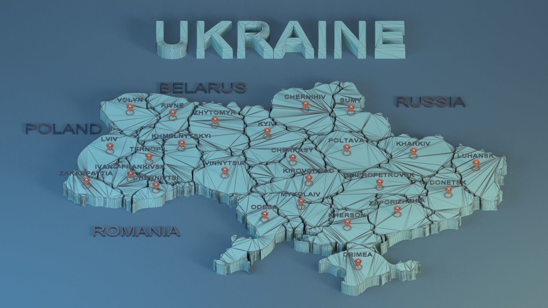 Ukraine map with states name  Low-poly 3D model_2