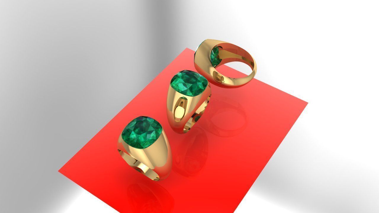 Emerald gents ring 3D print model_3