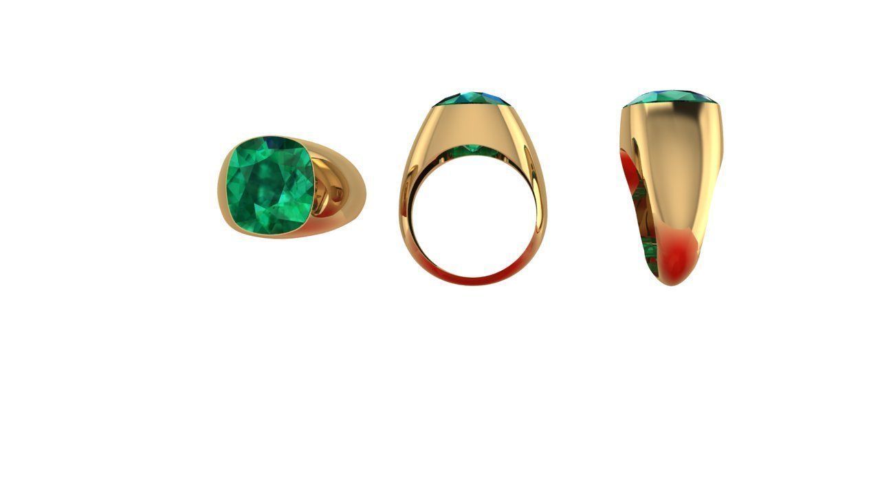 Emerald gents ring 3D print model_4