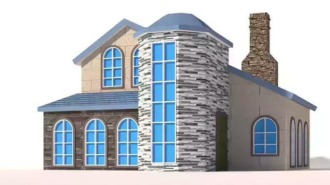 Low poly cartoon house building 8