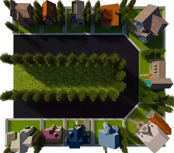 low poly Cartoon street Low-poly 3D model