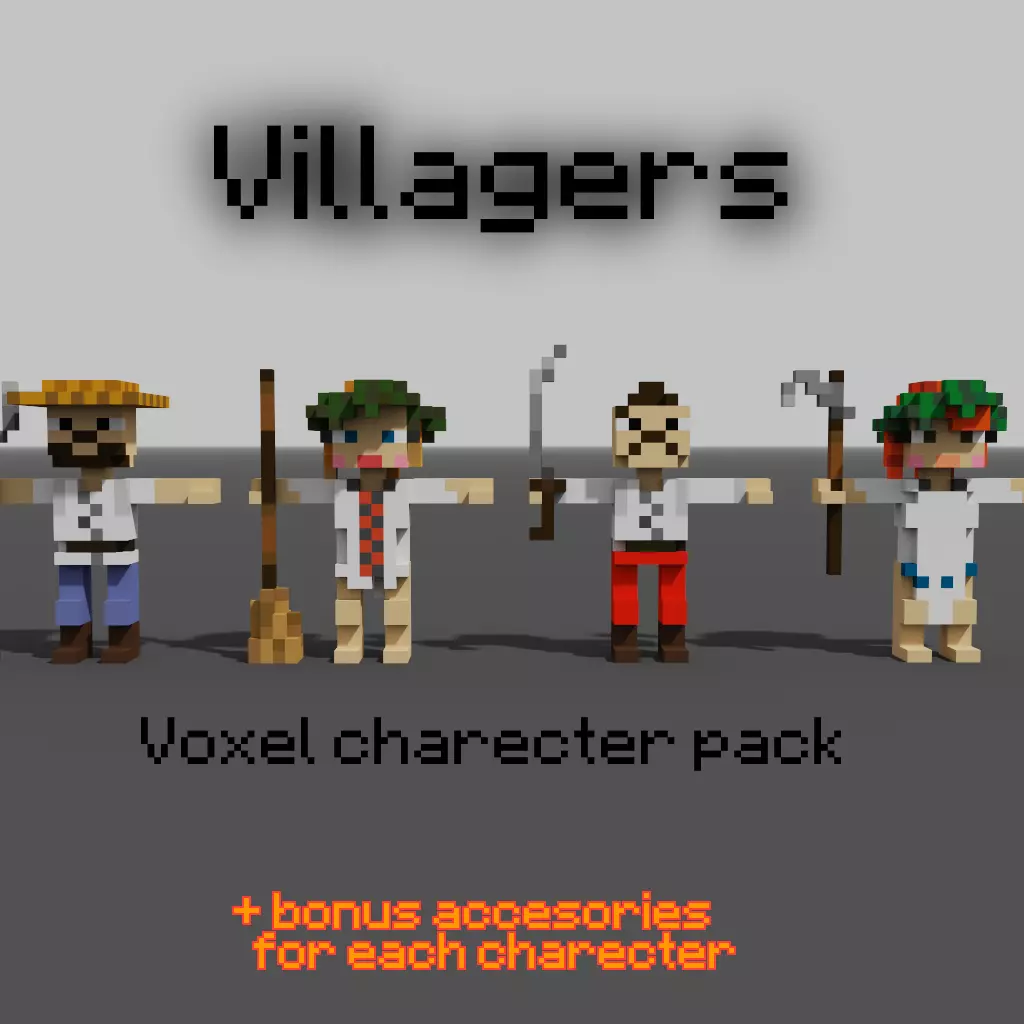 Villagers Voxel Characters Pack Low-poly 3D model_0
