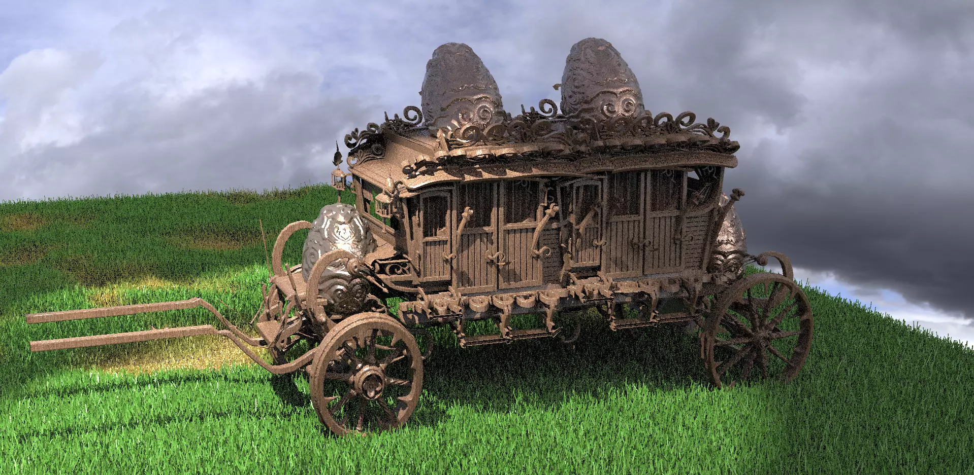 Golden Easter Stage Coach  wooden 3D model_0
