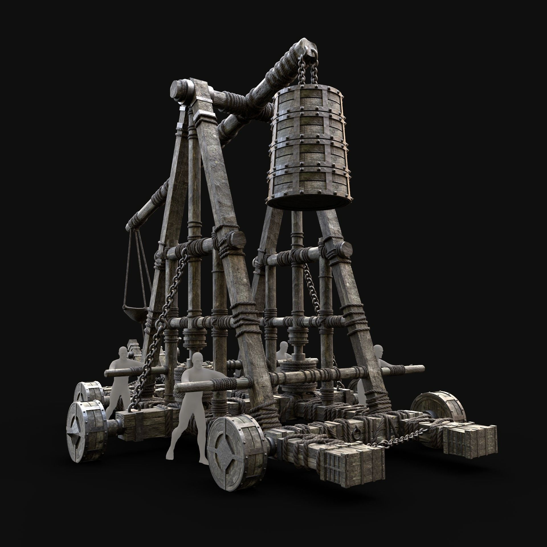 WAR MACHINE TREBUCHET MEDIEVAL SIEGE ENGINE WAR BATTLE Low-poly 3D model_5