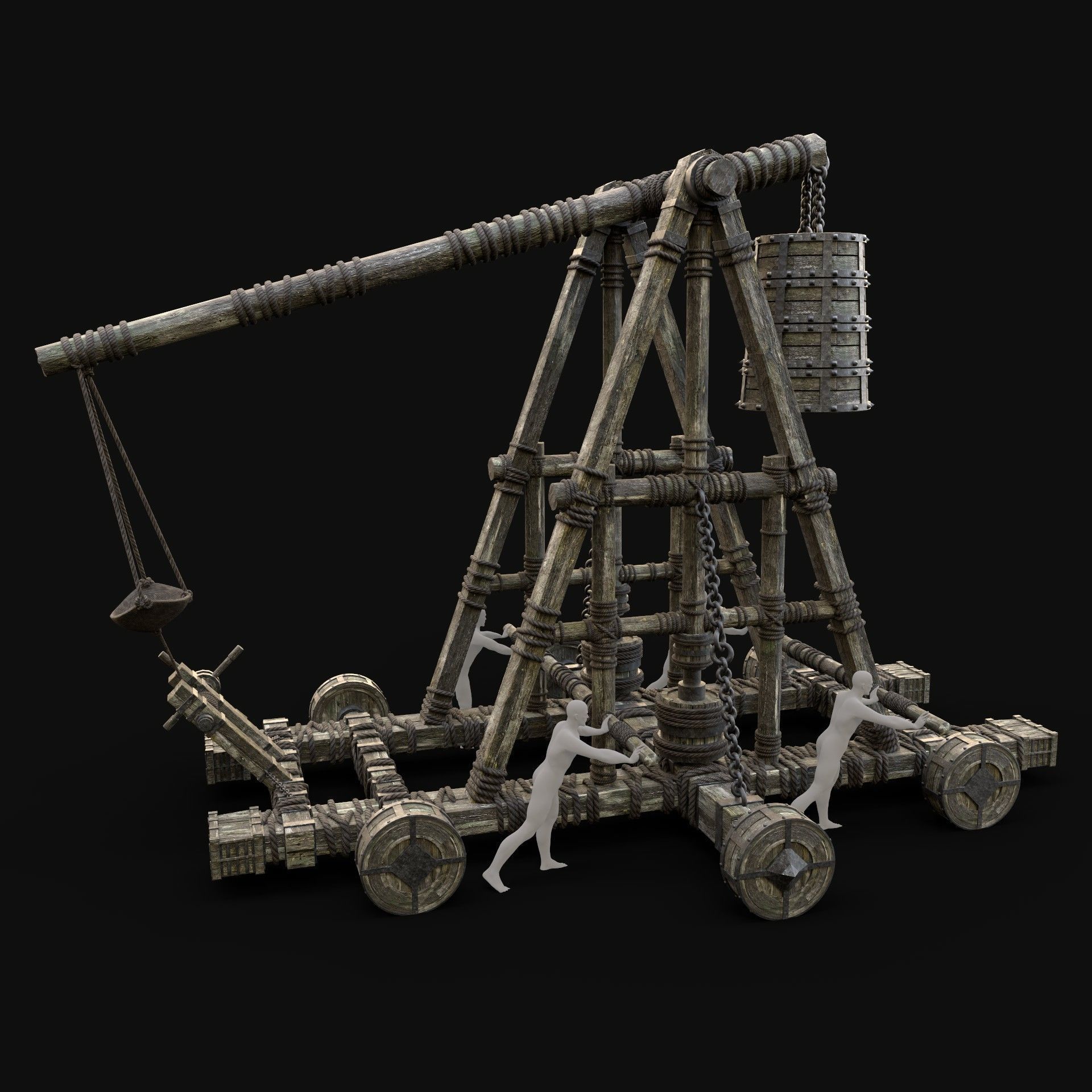 WAR MACHINE TREBUCHET MEDIEVAL SIEGE ENGINE WAR BATTLE Low-poly 3D model_4