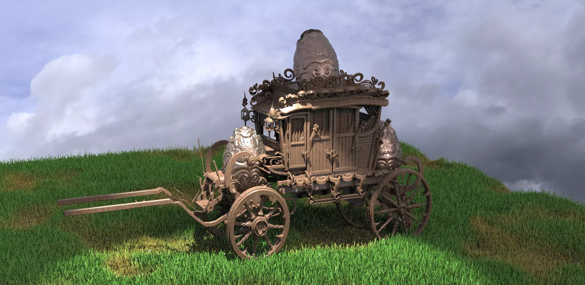 Golden Easter Stage Coach wooden 3D model_0