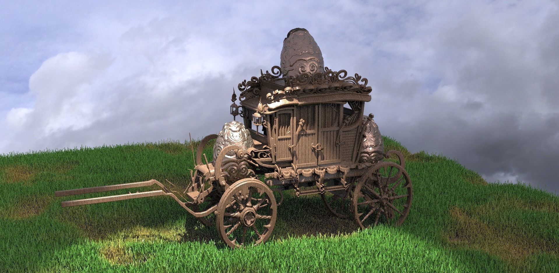 Golden Easter Stage Coach wooden 3D model_1