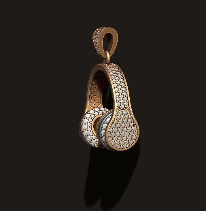 Headphones pendant with gems 3D print model_3