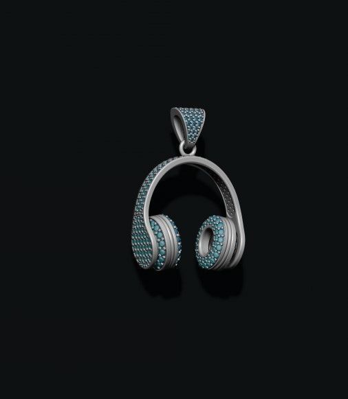 Headphones pendant with gems 3D print model_11