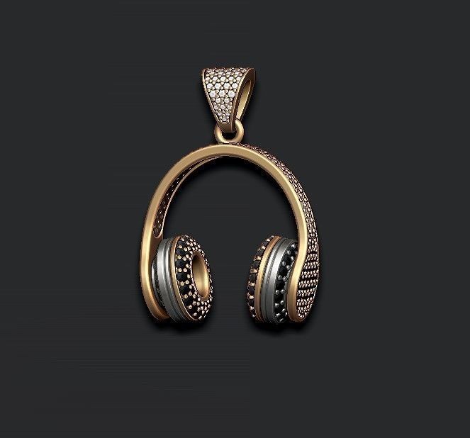 Headphones pendant with gems 3D print model_6