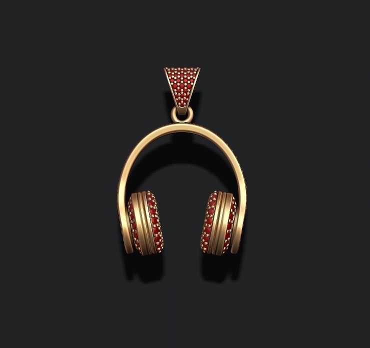 Headphones pendant with gems 3D print model_9