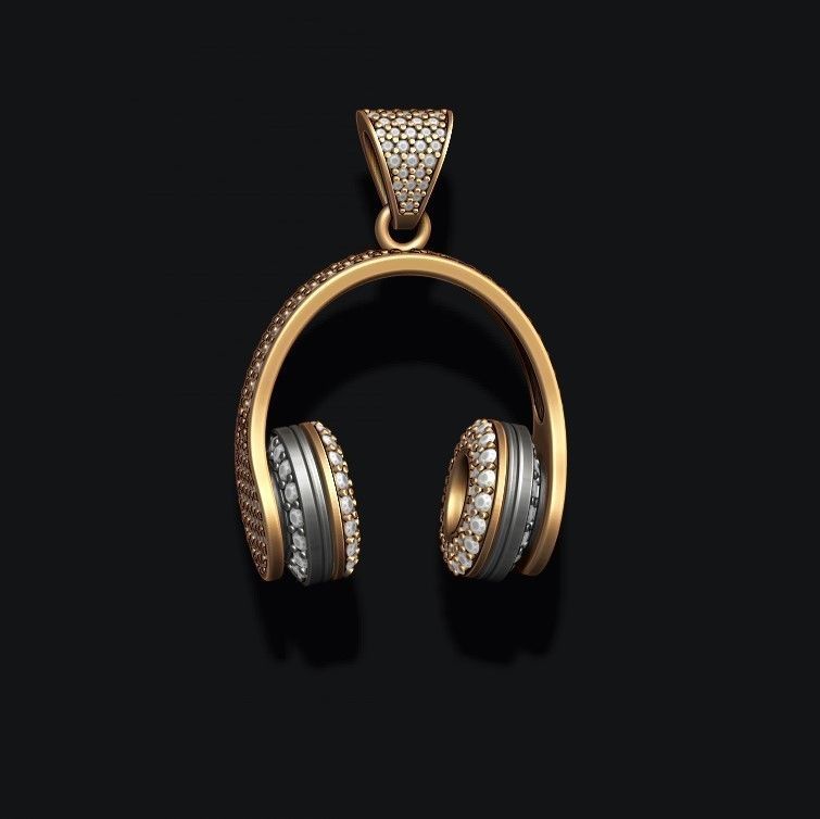 Headphones pendant with gems 3D print model_1