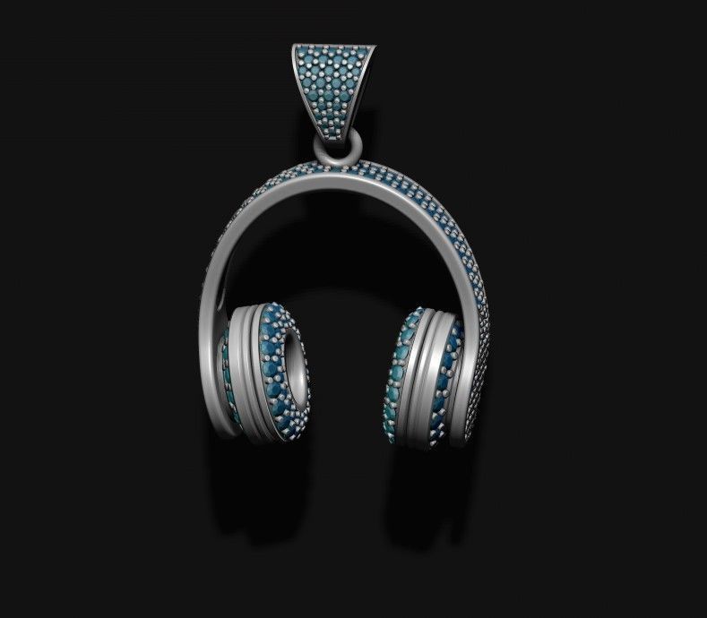 Headphones pendant with gems 3D print model_10