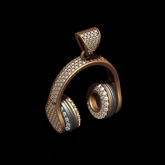 Headphones pendant with gems 3D print model_5