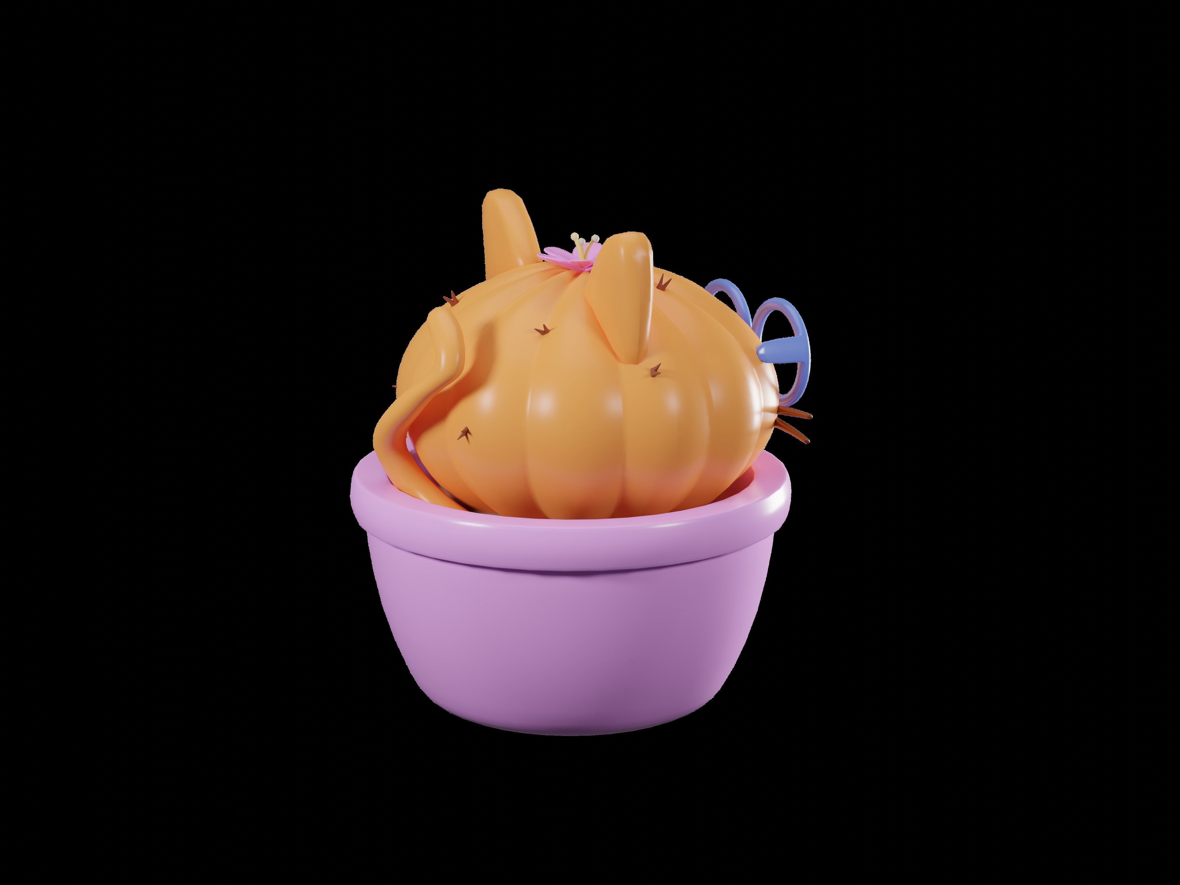 Orange tabby cat mix cactus character 3d model in cartoon style 3D print model_2
