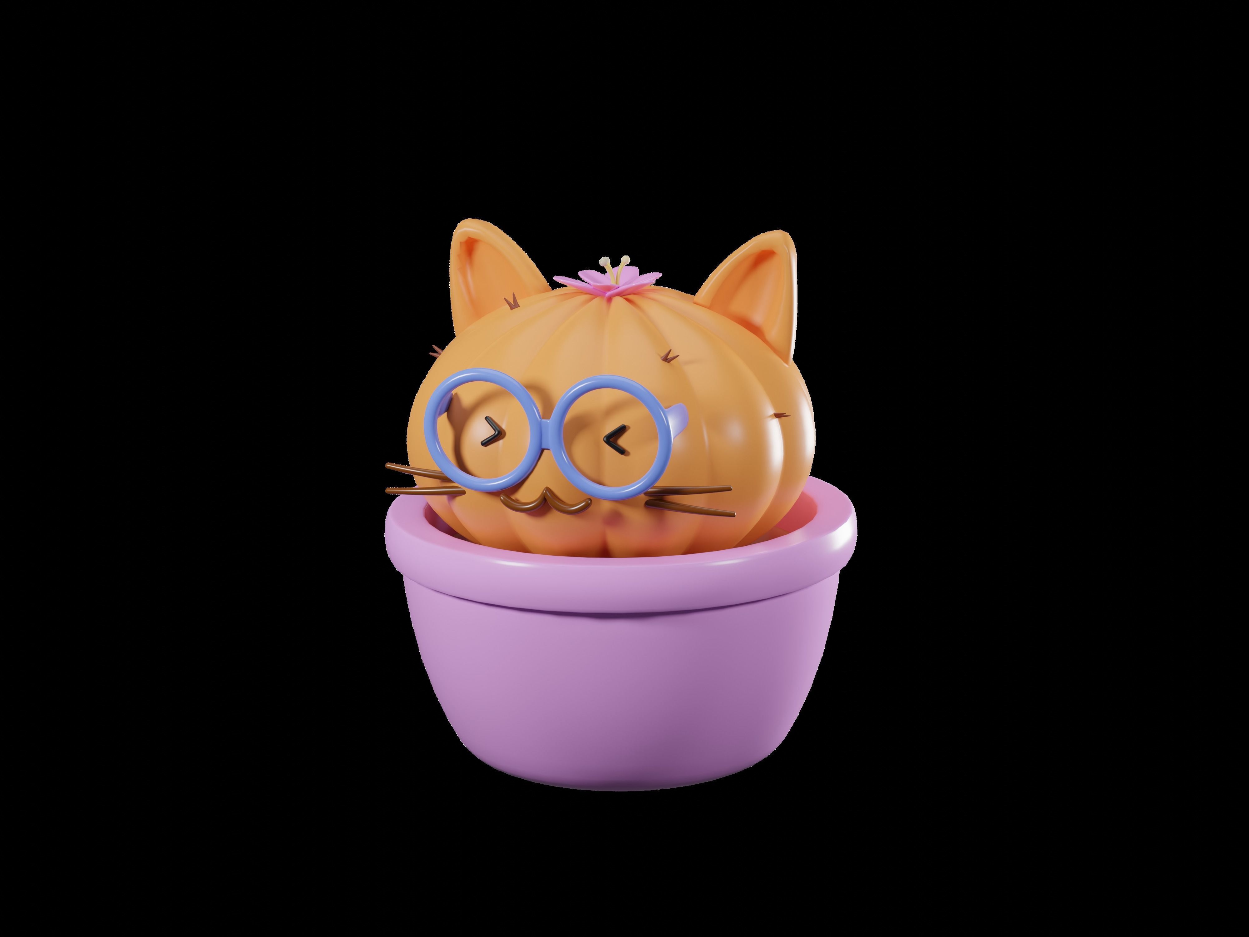 Orange tabby cat mix cactus character 3d model in cartoon style 3D print model_1