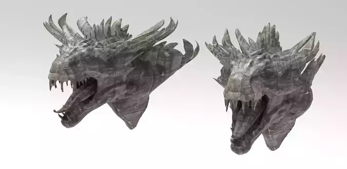 Dragon lizard Viking Dinosaur Statue Heads 2 versions 