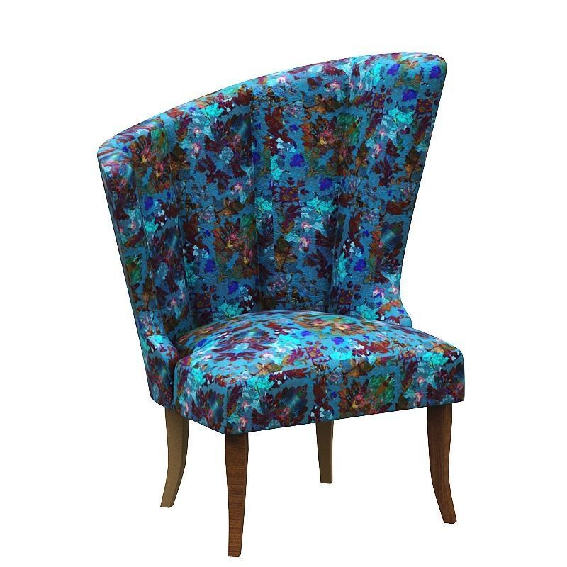 Armchair floral upholstered chair Low-poly 3D model_1