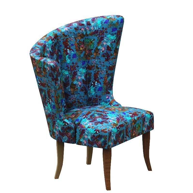 Armchair floral upholstered chair Low-poly 3D model_2