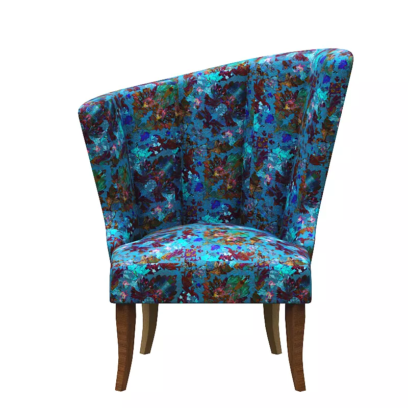 Armchair floral upholstered chair Low-poly 3D model_0