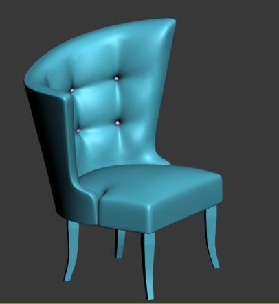 Armchair teal upholstered accent chair Low-poly 3D model_7