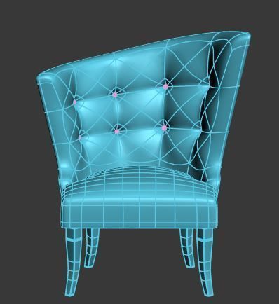 Armchair teal upholstered accent chair Low-poly 3D model_5
