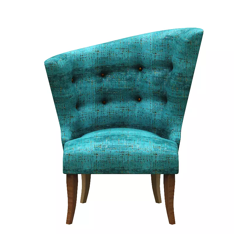 Armchair teal upholstered accent chair Low-poly 3D model_0