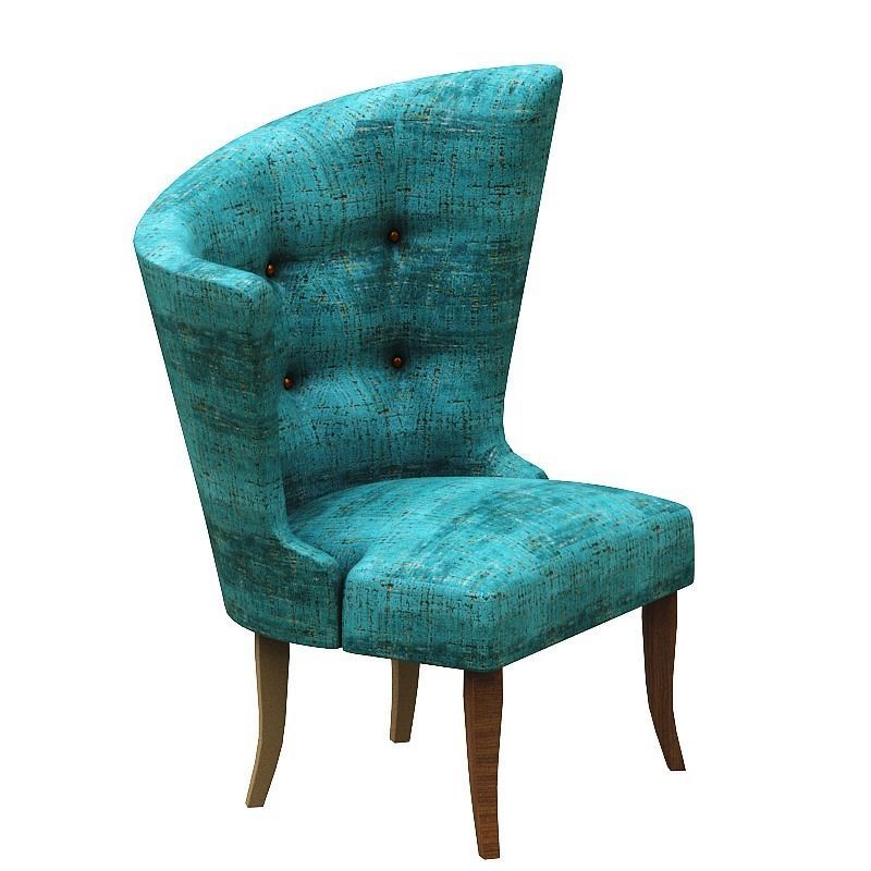 Armchair teal upholstered accent chair Low-poly 3D model_2