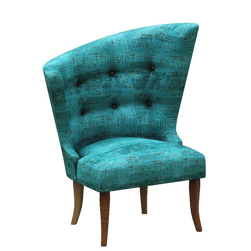 Armchair teal upholstered accent chair Low-poly 3D model_1