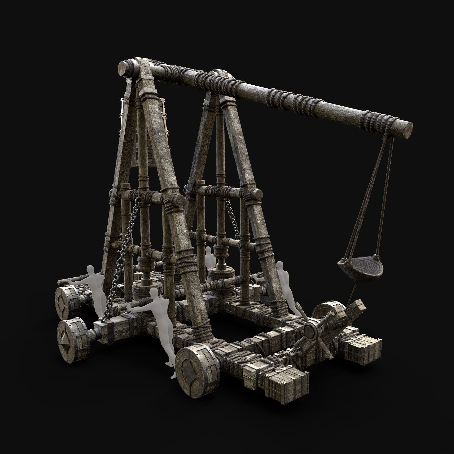 SIEGE ENGINE COLLECTION TREBUCHET BALLISTA CATAPULT RAM Low-poly 3D model_3