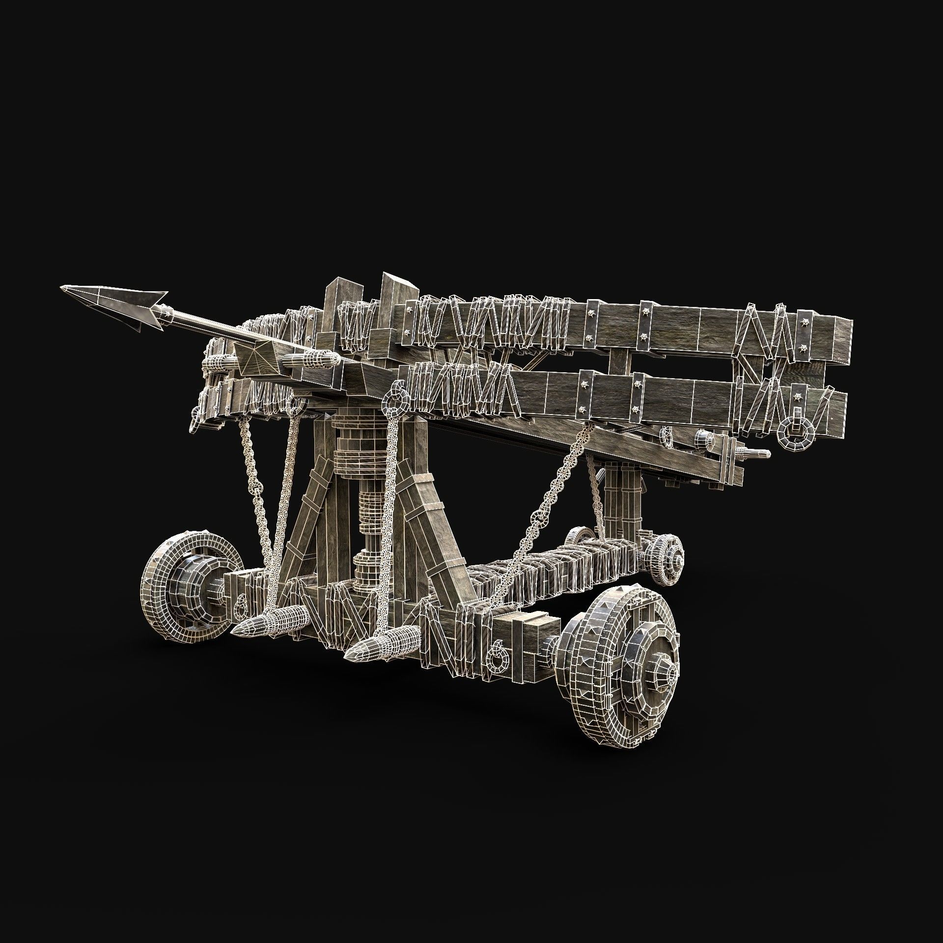 SIEGE ENGINE COLLECTION TREBUCHET BALLISTA CATAPULT RAM Low-poly 3D model_29