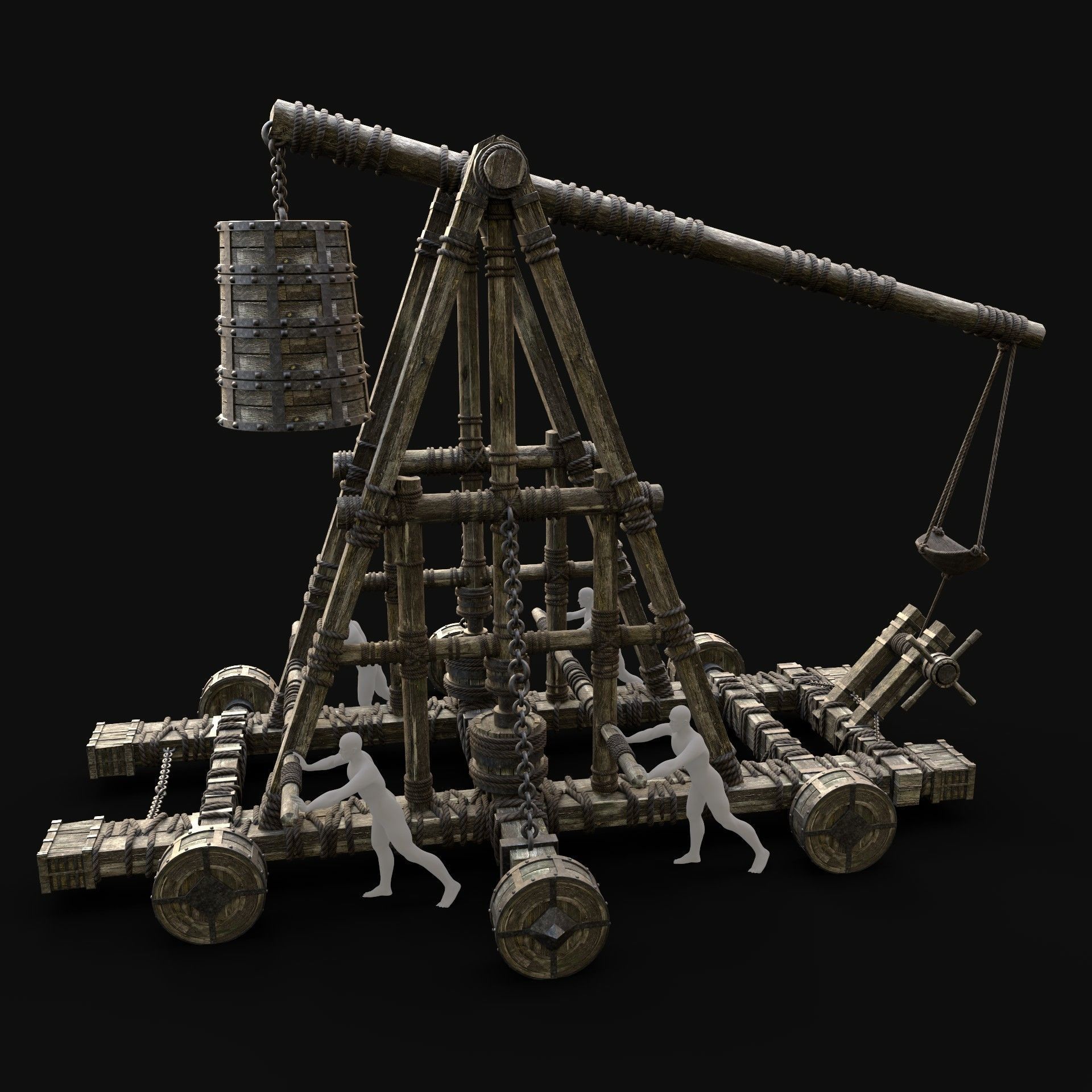 SIEGE ENGINE COLLECTION TREBUCHET BALLISTA CATAPULT RAM Low-poly 3D model_2