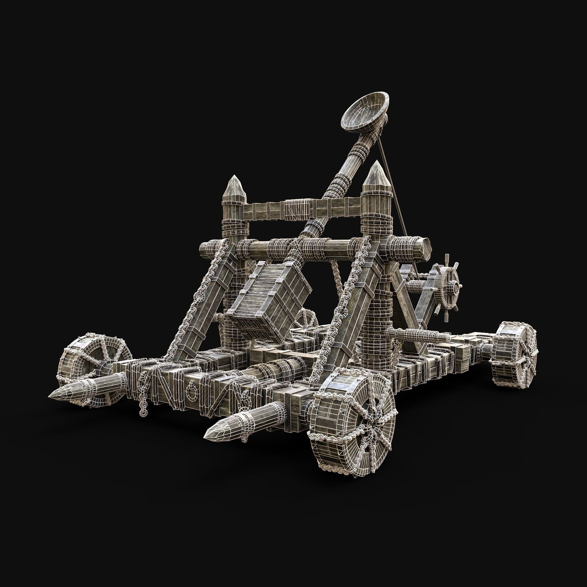 SIEGE ENGINE COLLECTION TREBUCHET BALLISTA CATAPULT RAM Low-poly 3D model_14