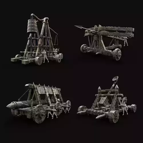 SIEGE ENGINE COLLECTION TREBUCHET BALLISTA CATAPULT RAM Low-poly 3D model