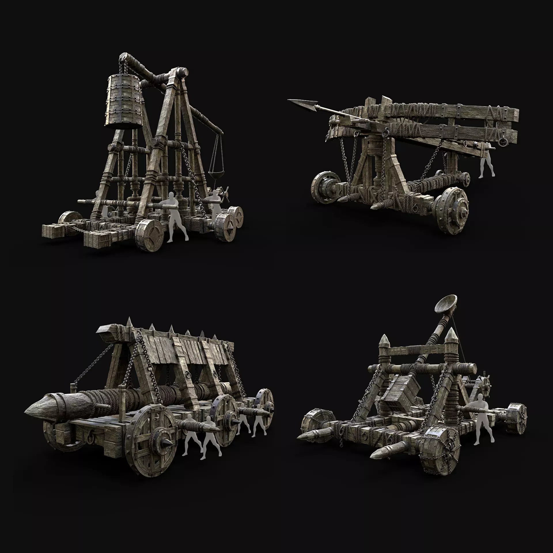 SIEGE ENGINE COLLECTION TREBUCHET BALLISTA CATAPULT RAM Low-poly 3D model_0