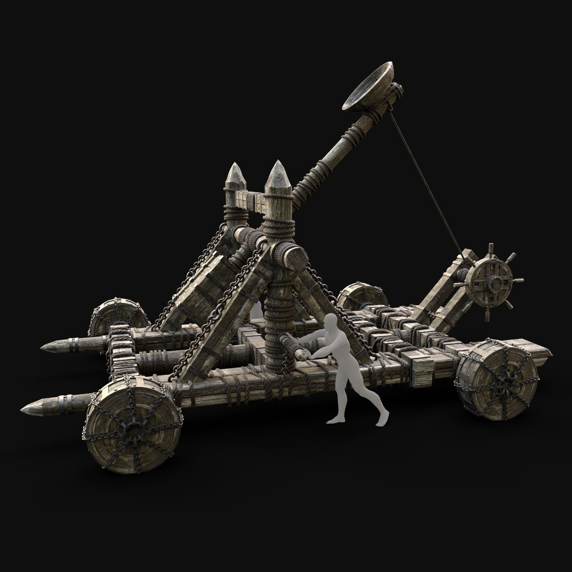 SIEGE ENGINE COLLECTION TREBUCHET BALLISTA CATAPULT RAM Low-poly 3D model_9