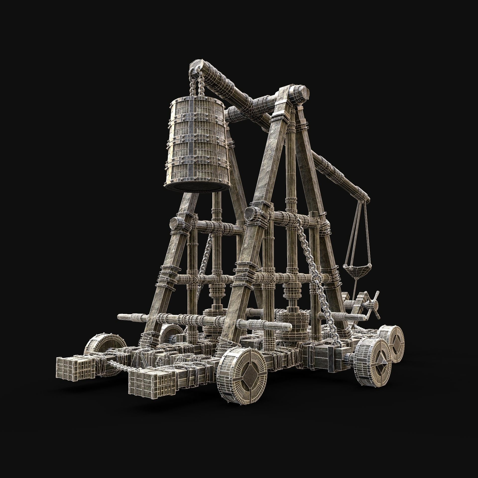 SIEGE ENGINE COLLECTION TREBUCHET BALLISTA CATAPULT RAM Low-poly 3D model_7