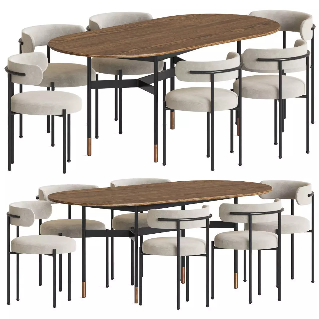 Inesse Chair Harri Table Dining Set 3D model_0