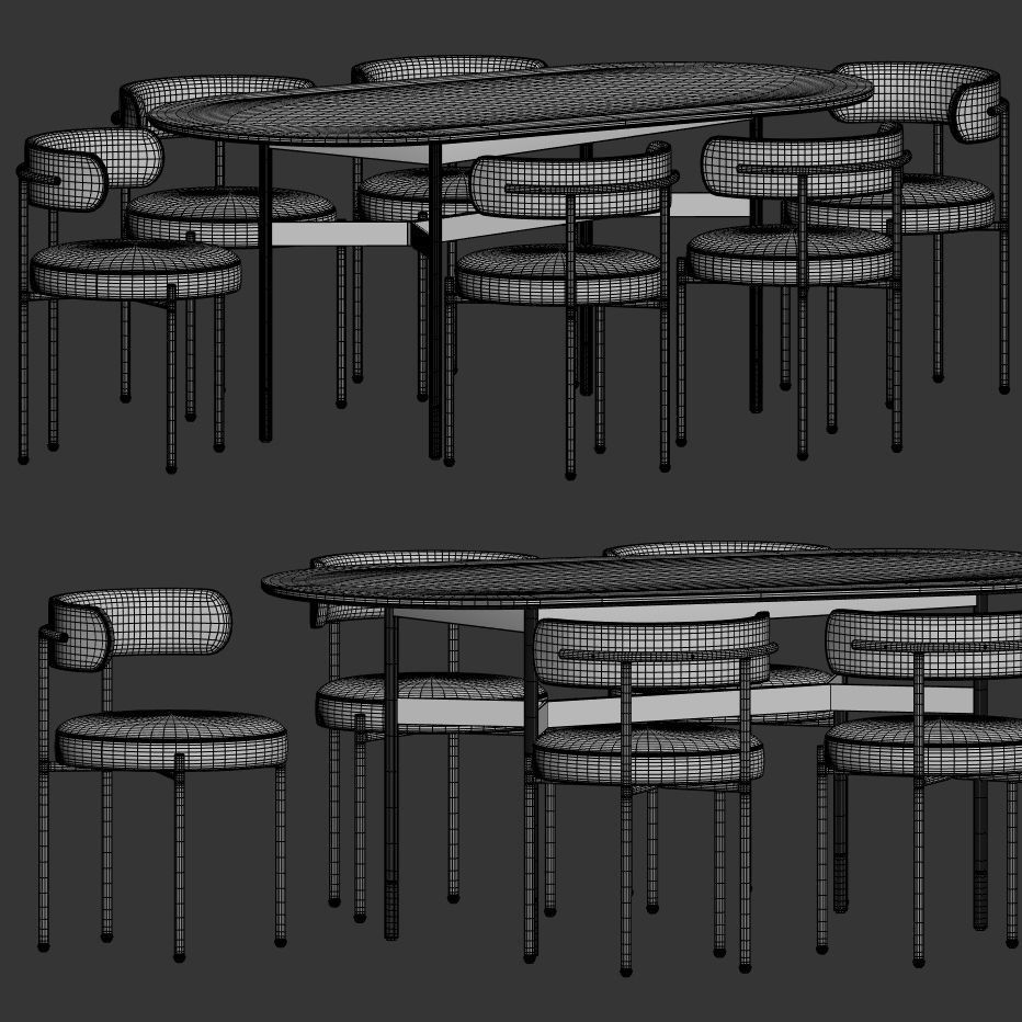 Inesse Chair Harri Table Dining Set 3D model_3